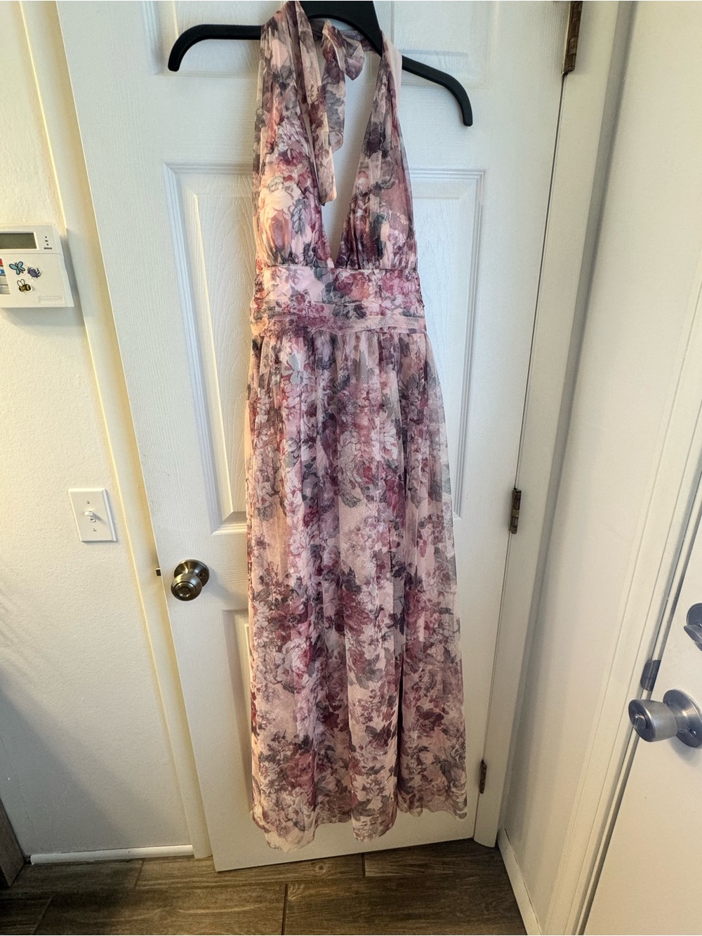 Floral Halter Prom Dress in Blush Pink